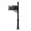 Lewiston Mailbox Post System with Ornate Base & Pineapple Finial & 3 Cast Plates Black LMC-703-BL